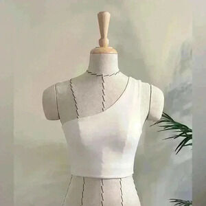 Girlfriend Collective One-Shoulder Sports Bra Cropped Top  Cream Size S Yoga Top